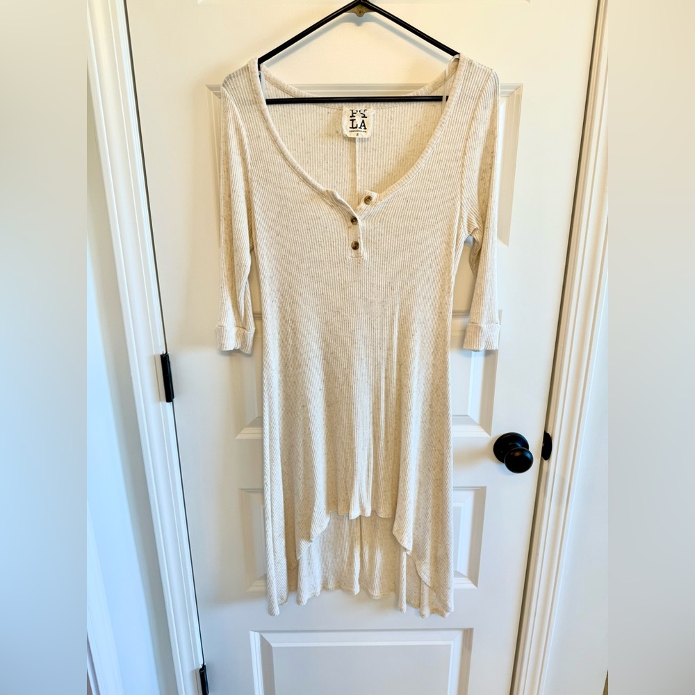 Beige High Low Ribbed Dress
